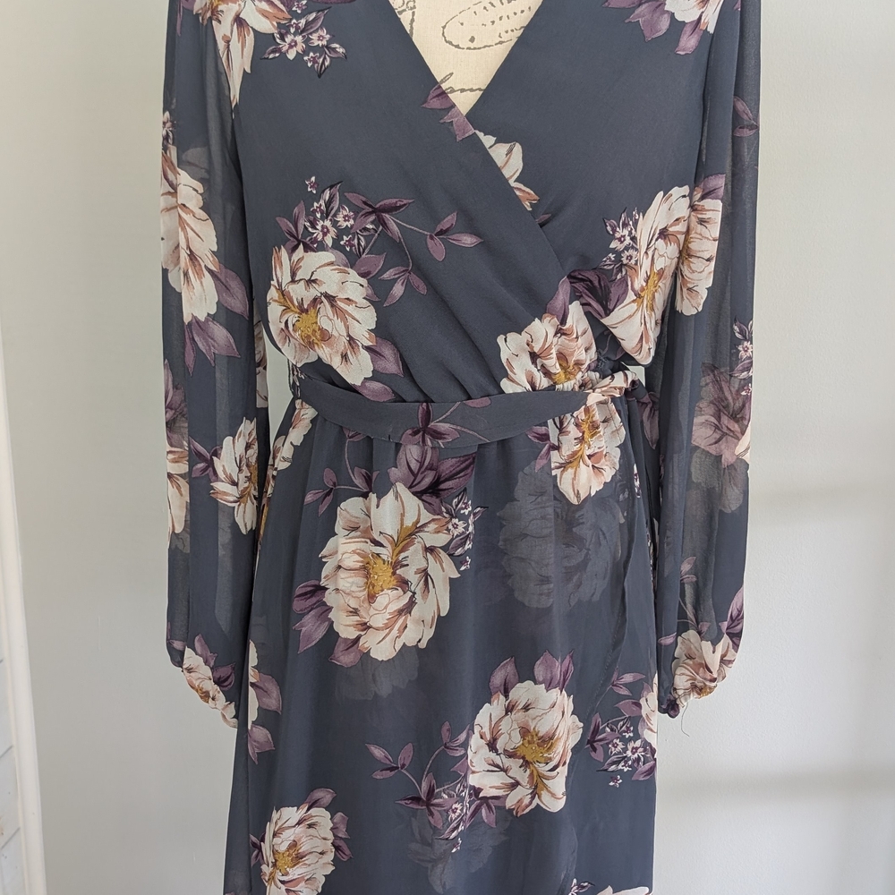 Lily Rose Gray and Pink Floral Long Sleeve Dress